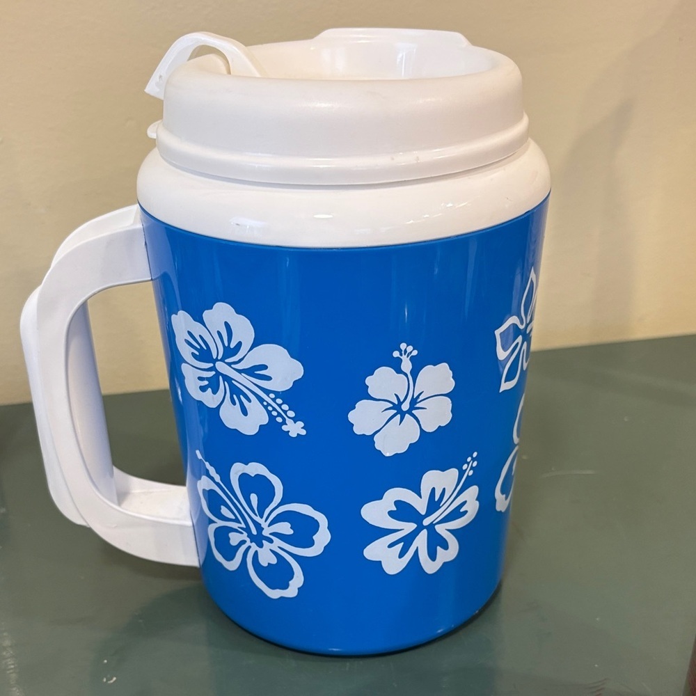 Blue Thermo-Serv Hibiscus Hawaiian Insulated 32oz Travel Mug
